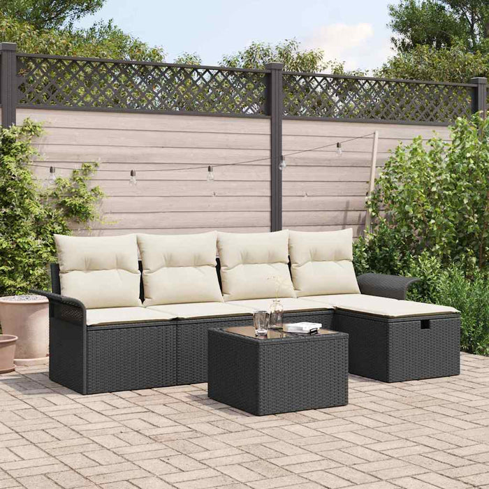 Set di divano da giardino a 6 pezzi  con cuscini neri in rattan sintetico. 3360198