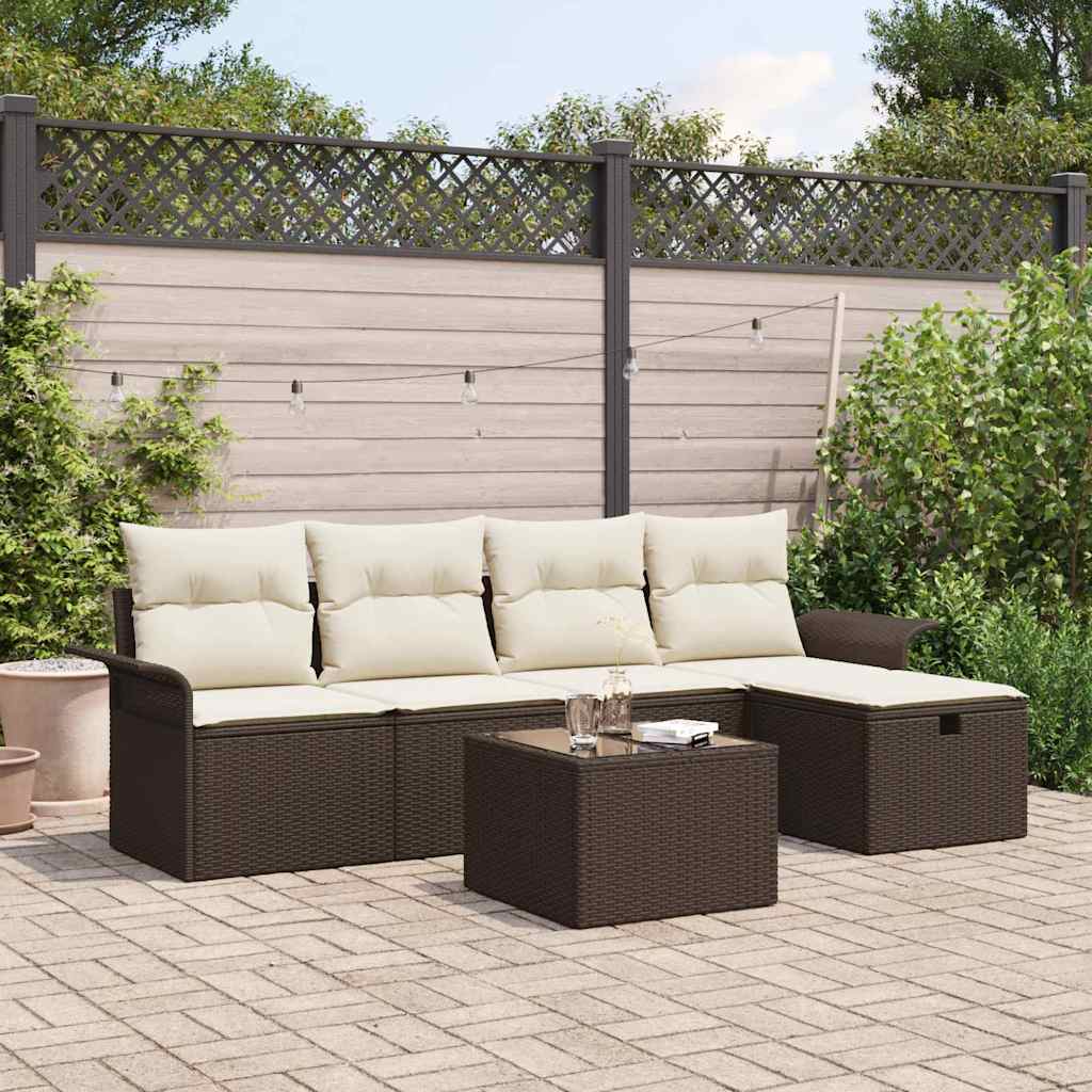 Set di divani da giardino  a 6 pezzi con cuscini in rattan sintetico marrone. 3360199
