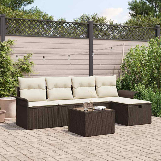 Set di divani da giardino  a 6 pezzi con cuscini in rattan sintetico marrone. 3360199