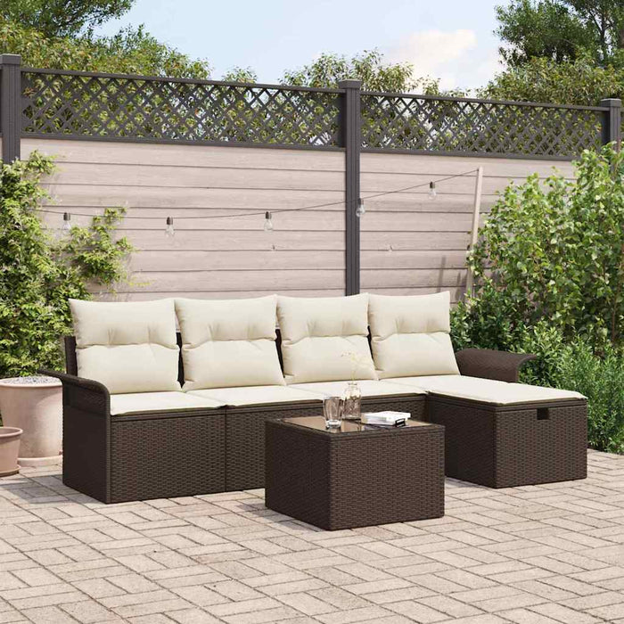 Set di divani da giardino  a 6 pezzi con cuscini in rattan sintetico marrone. 3360199