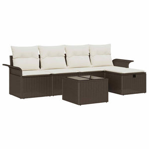 Set di divani da giardino  a 6 pezzi con cuscini in rattan sintetico marrone. 3360199