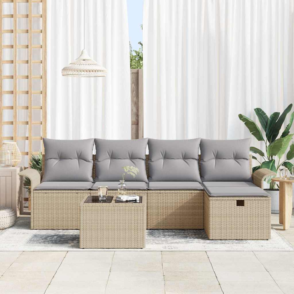 Set di divani da giardino  6 pezzi con cuscini in rattan beige 3360201