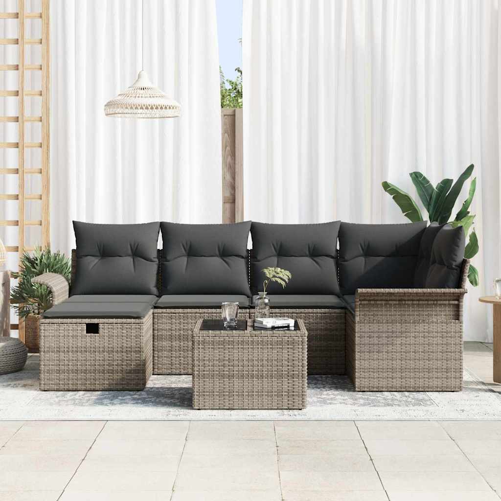 Set da Giardino  7 Pezzi con Cuscini Grigi in Polyrattan 3360220