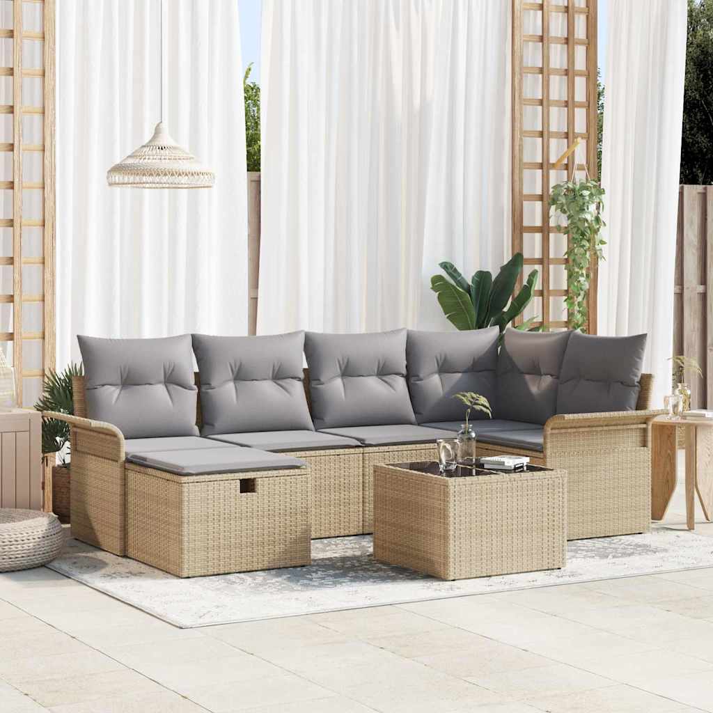 Set di Divani da Giardino 7 Pezzi  con Cuscini Beige in Rattan Sintetico 3360221