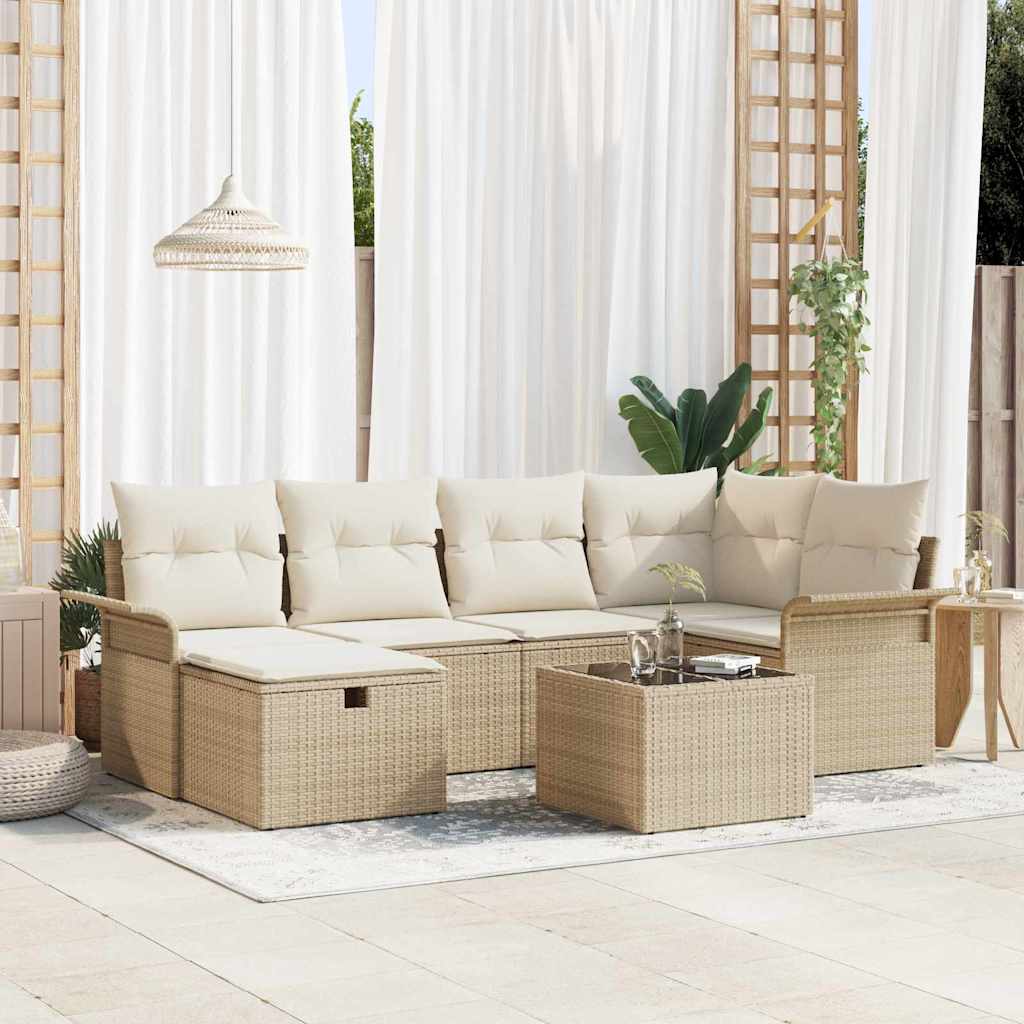 Set da Giardino  con Divano a 7 Pezzi e Cuscini Beige in Rattan Sintetico 3360222