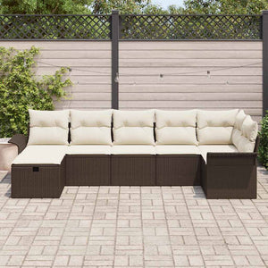 Set da giardino con divano 7 pezzi, cuscini marroni in polirattan 3360229