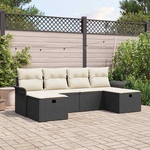 vidaXL Set Divano da Giardino con cuscino 6 pcs Nero Poly Rattan