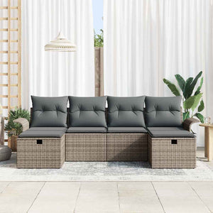 vidaXL Set Divano da Giardino con cuscino 6 pcs Grigio Poly Rattan