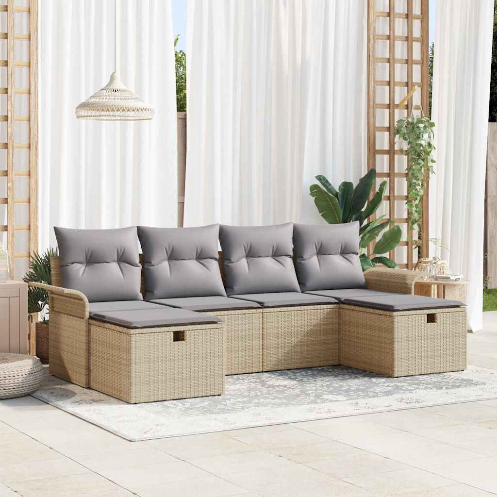 Set di divani da giardino in rattan, 6 pezzi, con cuscini beige 3360251