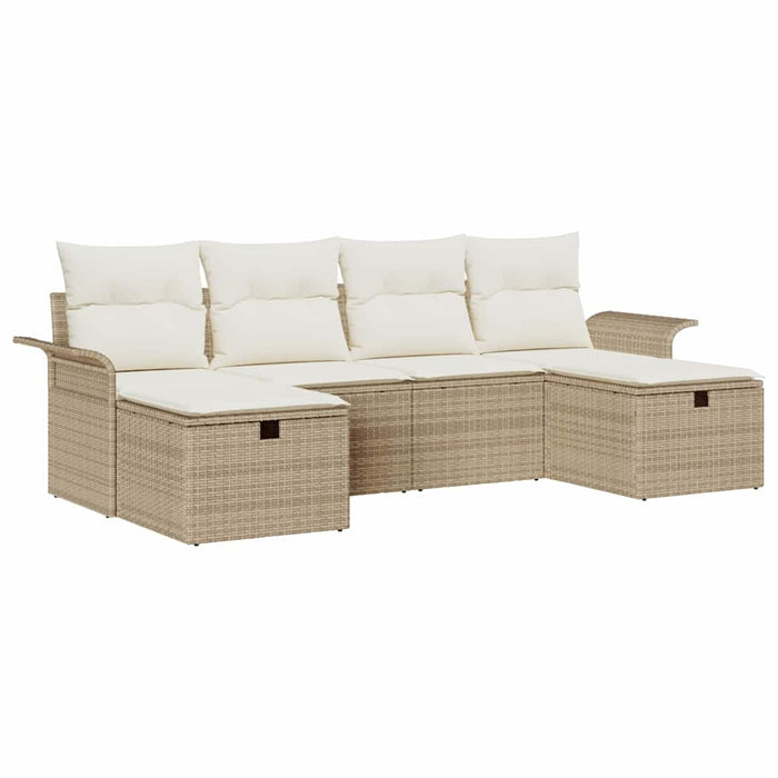 vidaXL Set Divano da Giardino con cuscino 6 pcs Beige Poly Rattan