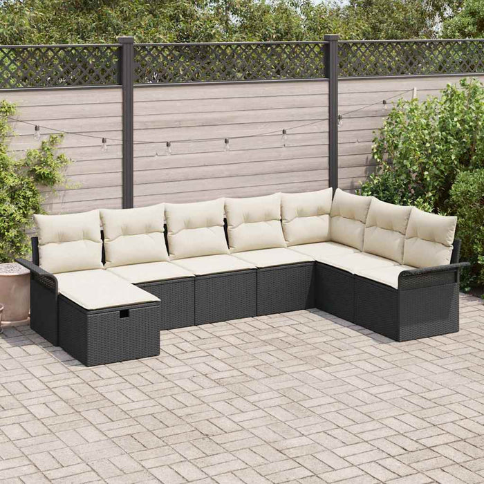 vidaXL Set Divano da Giardino con cuscino 8 pcs Nero Poly Rattan
