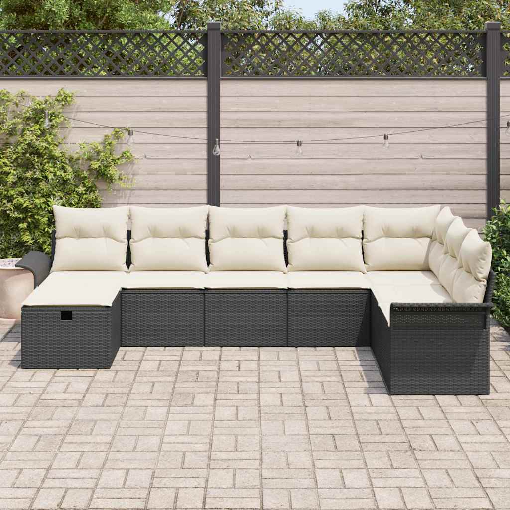 vidaXL Set Divano da Giardino con cuscino 8 pcs Nero Poly Rattan