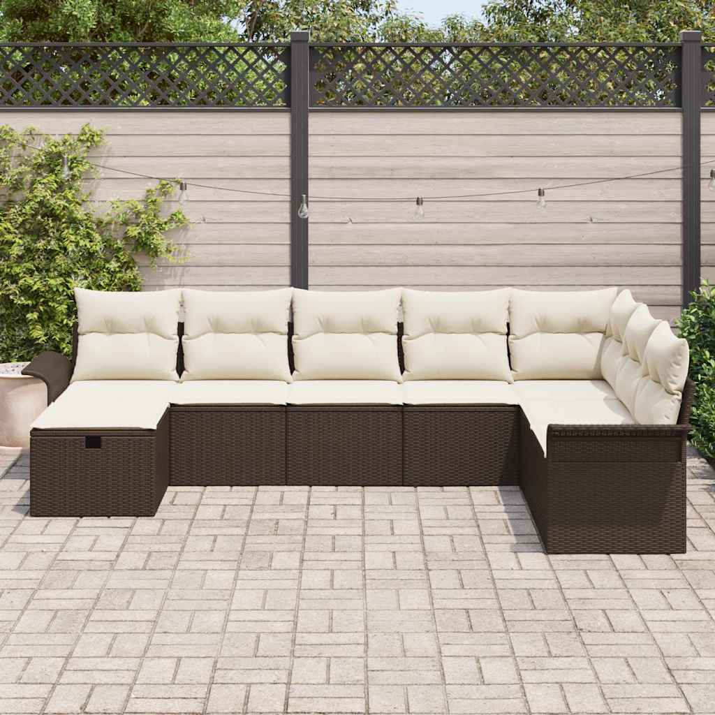 Set di divani da giardino da 8 pezzi con cuscini in rattan sintetico marrone 3360259