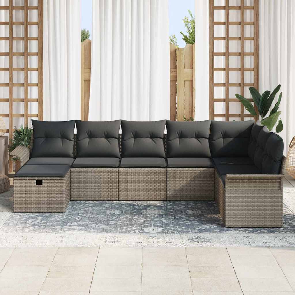 vidaXL Set Divano da Giardino con cuscino 8 pcs Grigio Poly Rattan