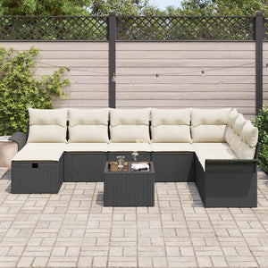 Set di Divani da Giardino  9 Pezzi con Cuscini Neri in Rattan 3360268