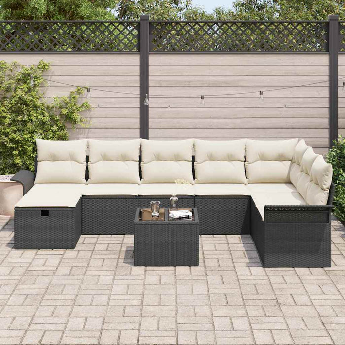 Set di Divani da Giardino  9 Pezzi con Cuscini Neri in Rattan 3360268