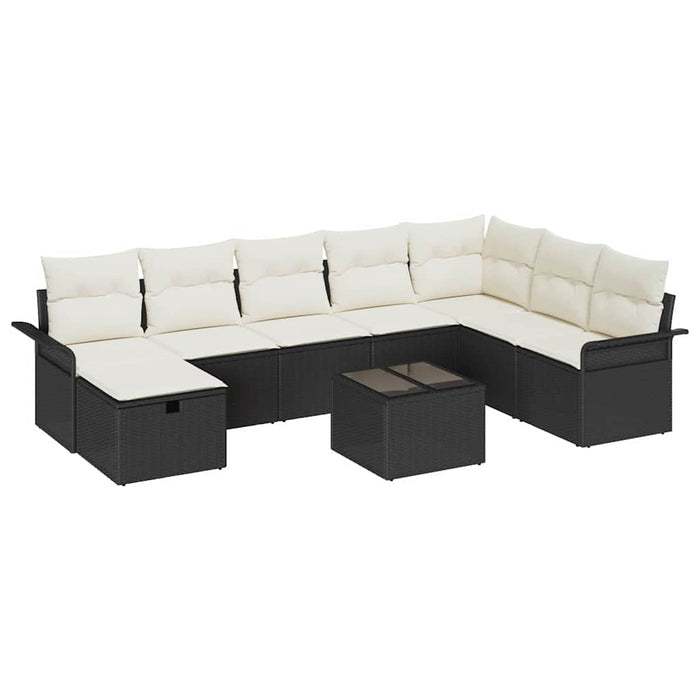 Set di Divani da Giardino  9 Pezzi con Cuscini Neri in Rattan 3360268