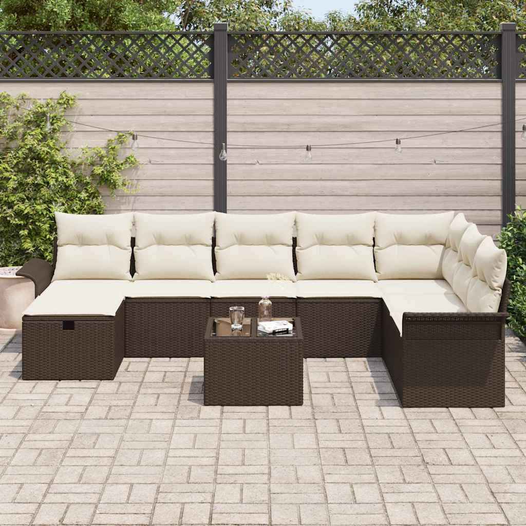 Set di divani da giardino  da 9 pezzi con cuscini in rattan polietilene marrone 3360269