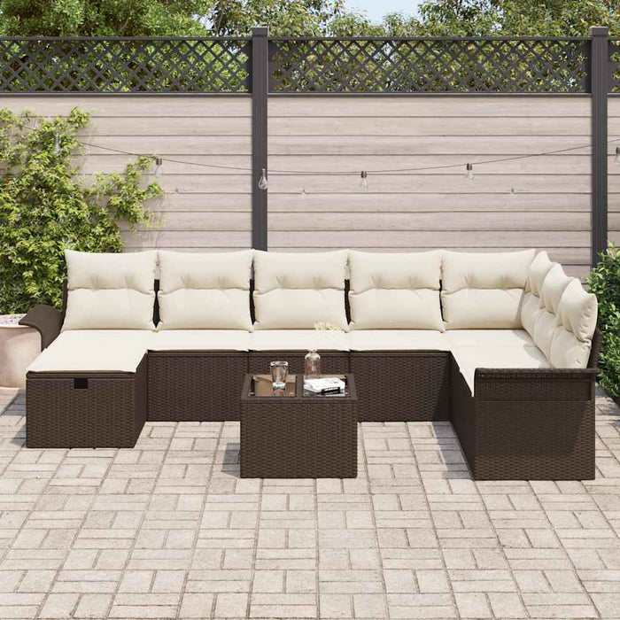 vidaXL Set Divano da Giardino con cuscino 9 pcs Marrone Poly Rattan
