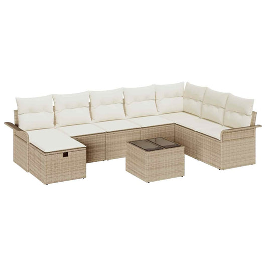 Set di Divani da Giardino  9 Pezzi con Cuscini Beige in Rattan Sintetico 3360272