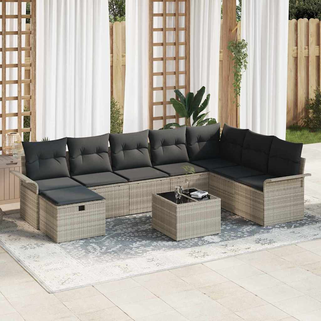 Set Divani da Giardino 9 Pezzi di  con Cuscini Grigio Chiaro in Rattan Sintetico 3360273