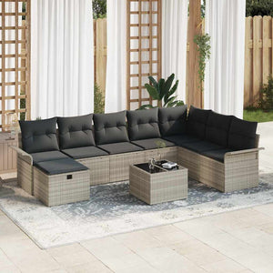 vidaXL Set Divano da Giardino 9 pcs Grigio chiaro Poly Rattan