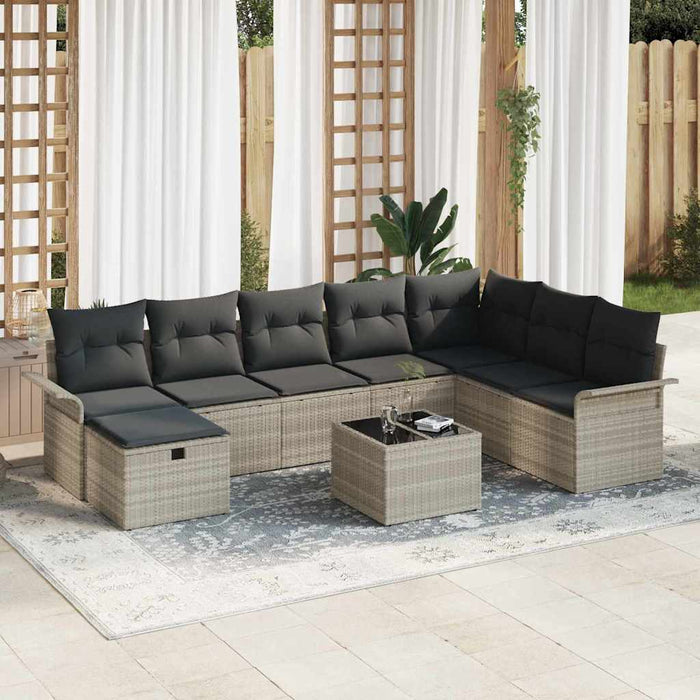 vidaXL Set Divano da Giardino 9 pcs Grigio chiaro Poly Rattan