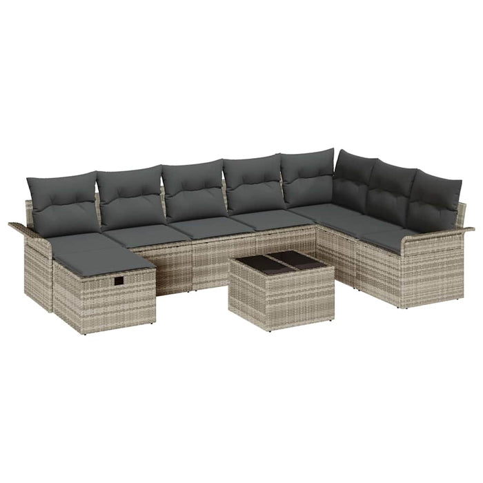 Set Divani da Giardino 9 Pezzi di  con Cuscini Grigio Chiaro in Rattan Sintetico 3360273