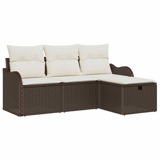 Set Divano da Giardino con cuscino 4 pz-Sofa da Giardino-Divanetto da esterno Marrone Poly Rattan 577224