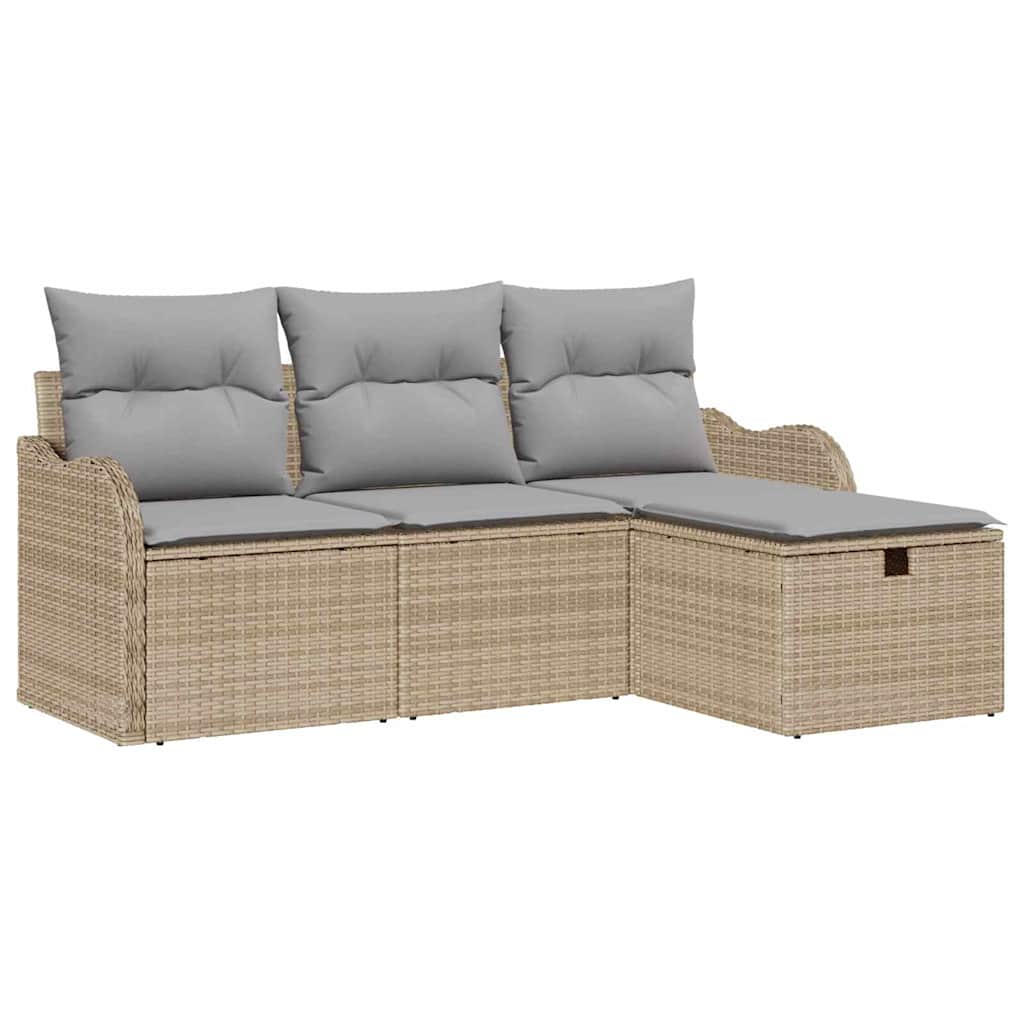 Set Divano da Giardino con cuscino 4 pz-Sofa da Giardino-Divanetto da esterno Beige Poly Rattan 621875