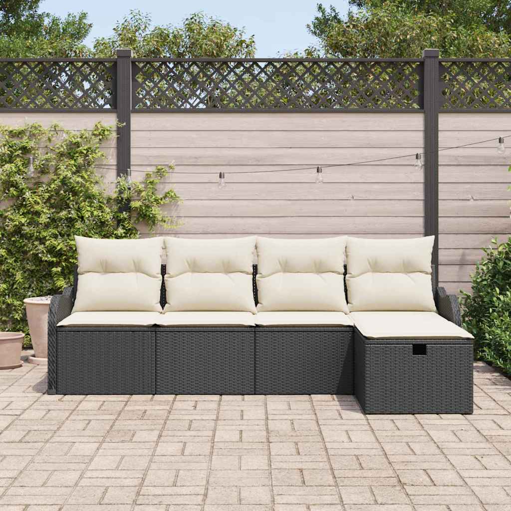 Set Divano da Giardino con cuscino 5 pz-Sofa da Giardino-Divanetto da esterno Nero Poly Rattan 314876
