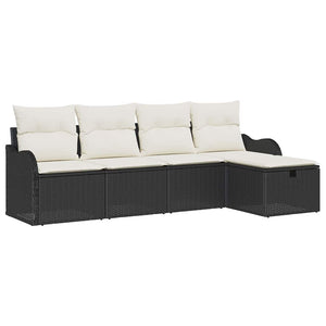 Set Divano da Giardino con cuscino 5 pz-Sofa da Giardino-Divanetto da esterno Nero Poly Rattan 314876
