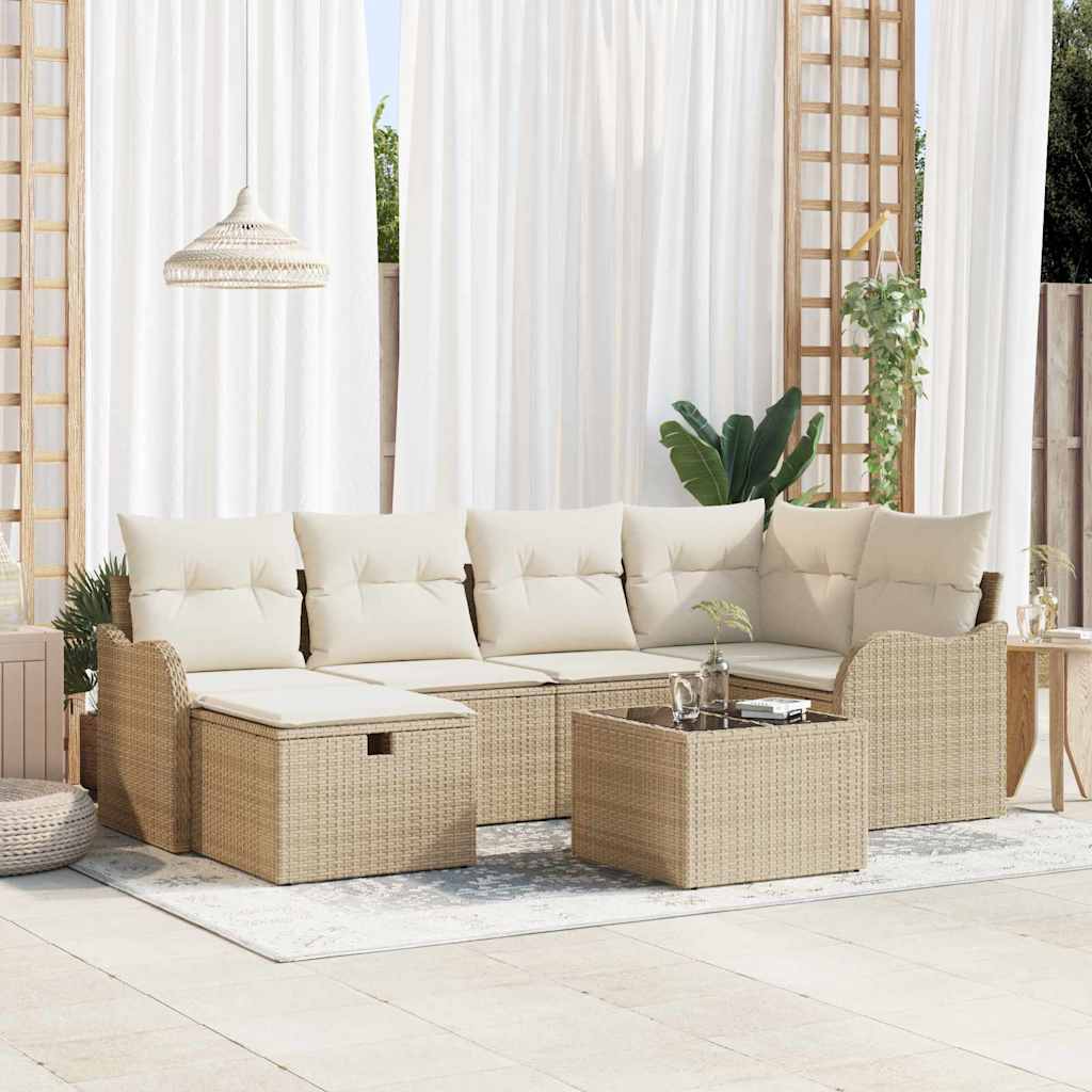 Set di divani da giardino  da 7 pezzi con cuscini beige in rattan sintetico. 3360322