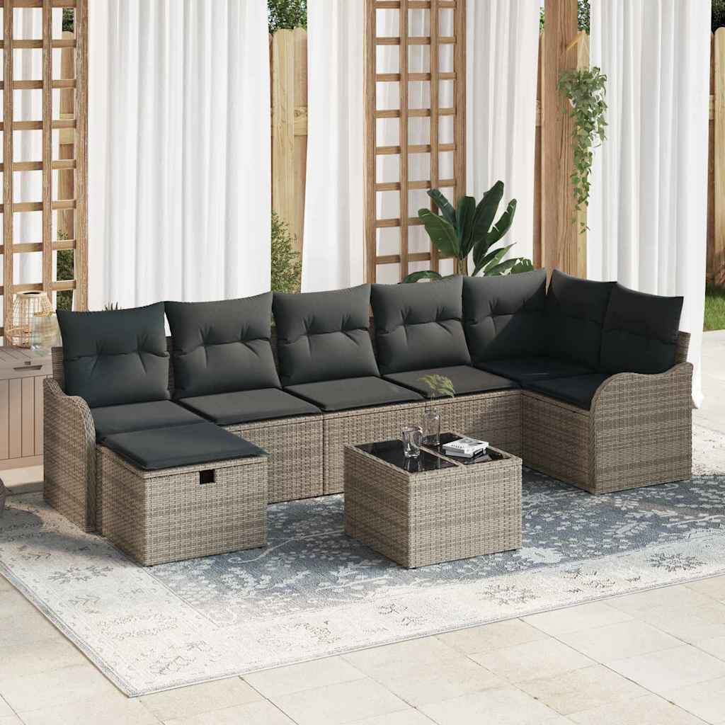 Set da Giardino  con Cuscini 8 Pezzi Grigio in Rattan Sintetico 3360340