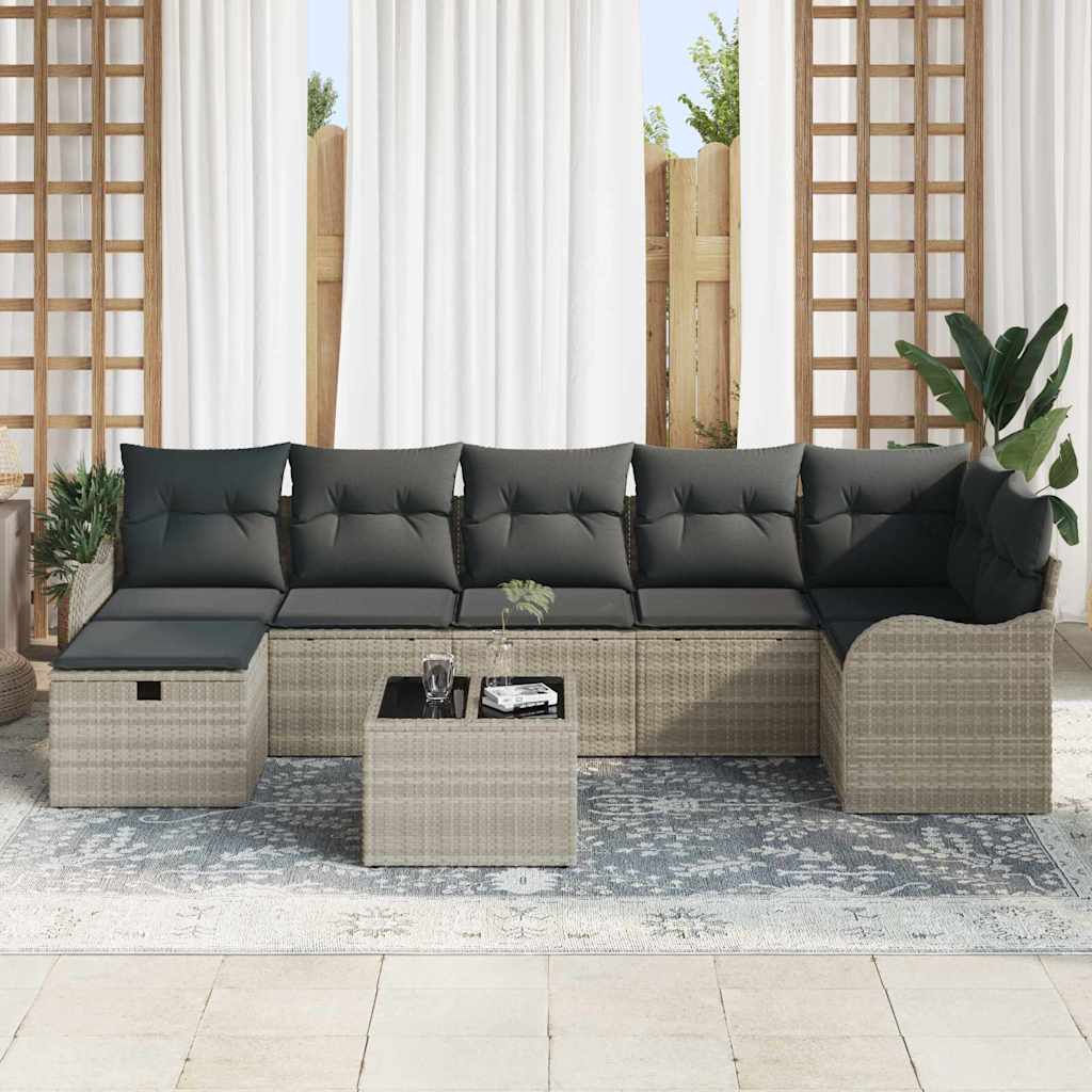 Set di Divani da Giardino  da 8 Pezzi con Cuscini Grigio Chiaro in Rattan Sintetico 3360343