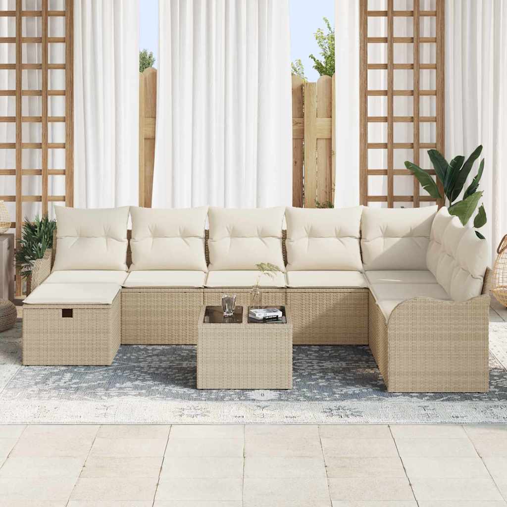 Set Divano da Giardino  9 Pezzi con Cuscini Beige in Polyrattan 3360372