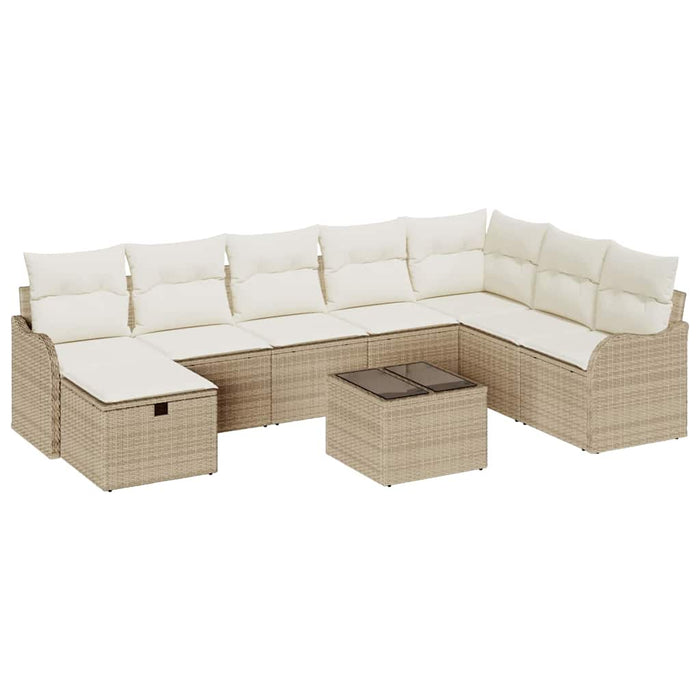 Set Divano da Giardino  9 Pezzi con Cuscini Beige in Polyrattan 3360372