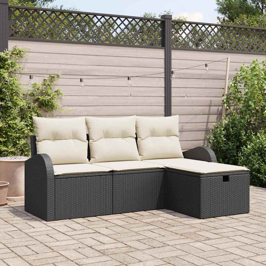 vidaXL Set Divano da Giardino con cuscino 4 pcs Nero Poly Rattan