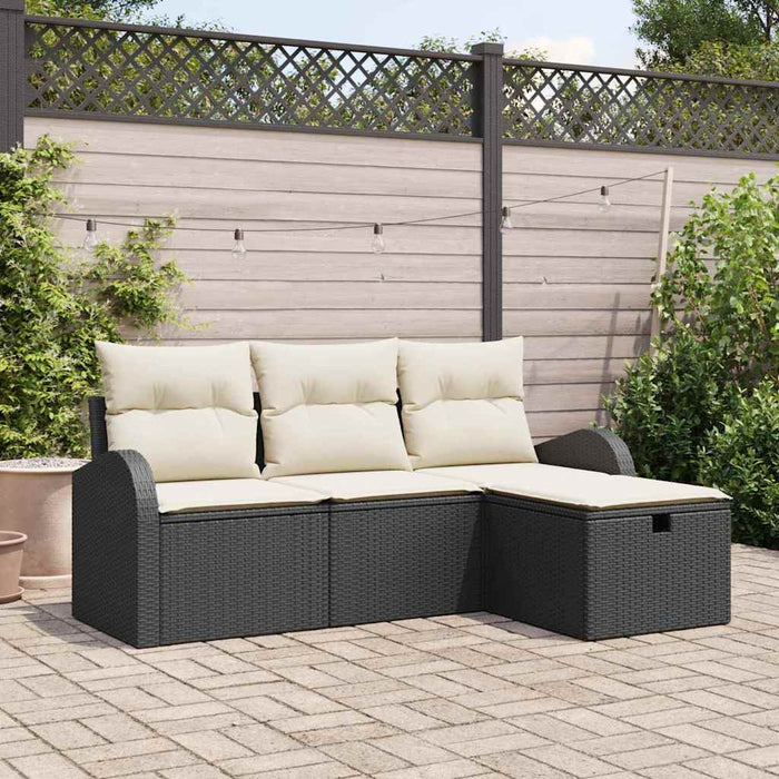 vidaXL Set Divano da Giardino con cuscino 4 pcs Nero Poly Rattan