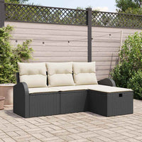 Set Divano da Giardino con cuscino 4 pz-Sofa da Giardino-Divanetto da esterno Nero Poly Rattan 150450