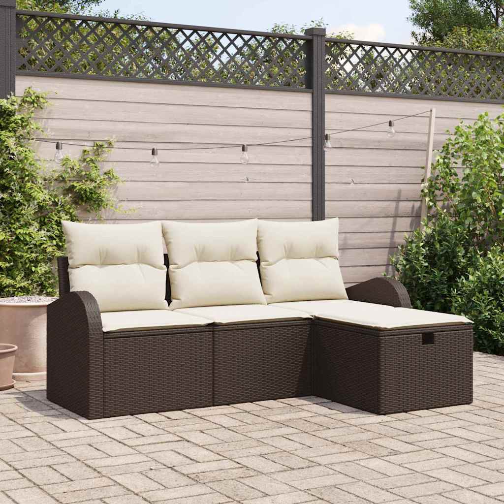 Set Divano da Giardino con cuscino 4 pz-Sofa da Giardino-Divanetto da esterno Marrone polyrattan 731619