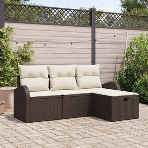 Set Divano da Giardino con cuscino 4 pz-Sofa da Giardino-Divanetto da esterno Marrone polyrattan 731619