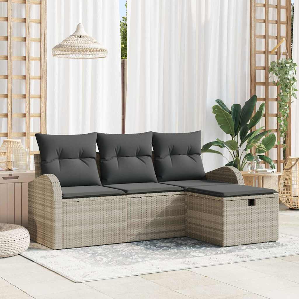 Set Divano da Giardino 4 pz-Sofa da Giardino-Divanetto da esterno Grigio chiaro Poly Rattan 239273
