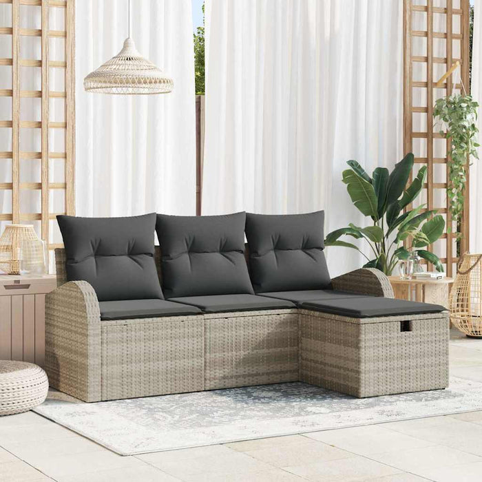 Set Divano da Giardino 4 pz-Sofa da Giardino-Divanetto da esterno Grigio chiaro Poly Rattan 239273