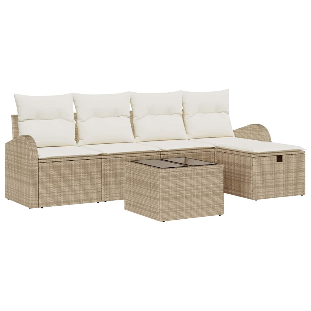 Set Divano da Giardino 6 Pezzi con Cuscini Beige in Poly Rattan 3360402