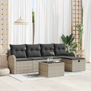 Set da Giardino in 6 Pezzi  con Cuscini Grigio Chiaro in Rattan Sintetico 3360403