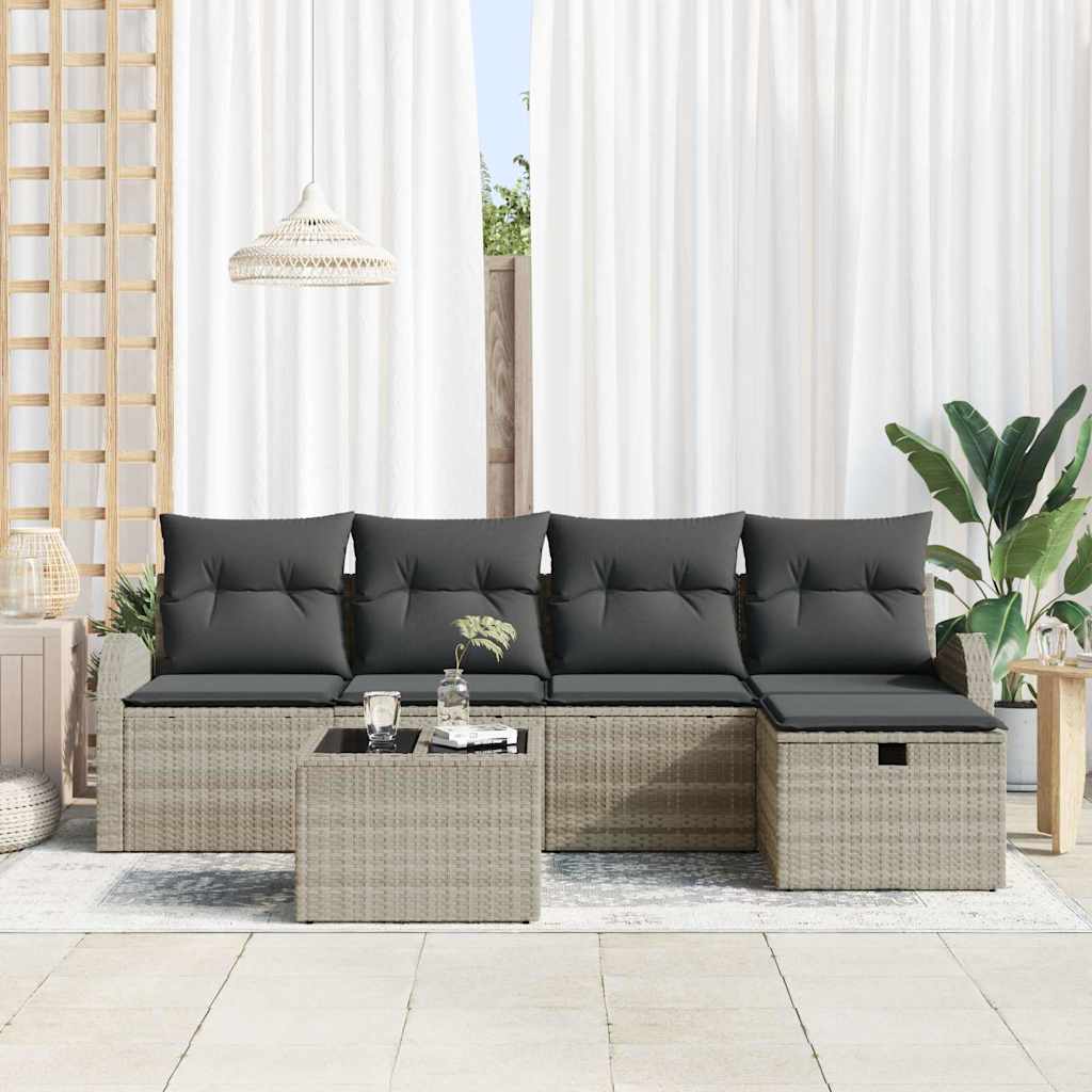 Set da Giardino in 6 Pezzi  con Cuscini Grigio Chiaro in Rattan Sintetico 3360403