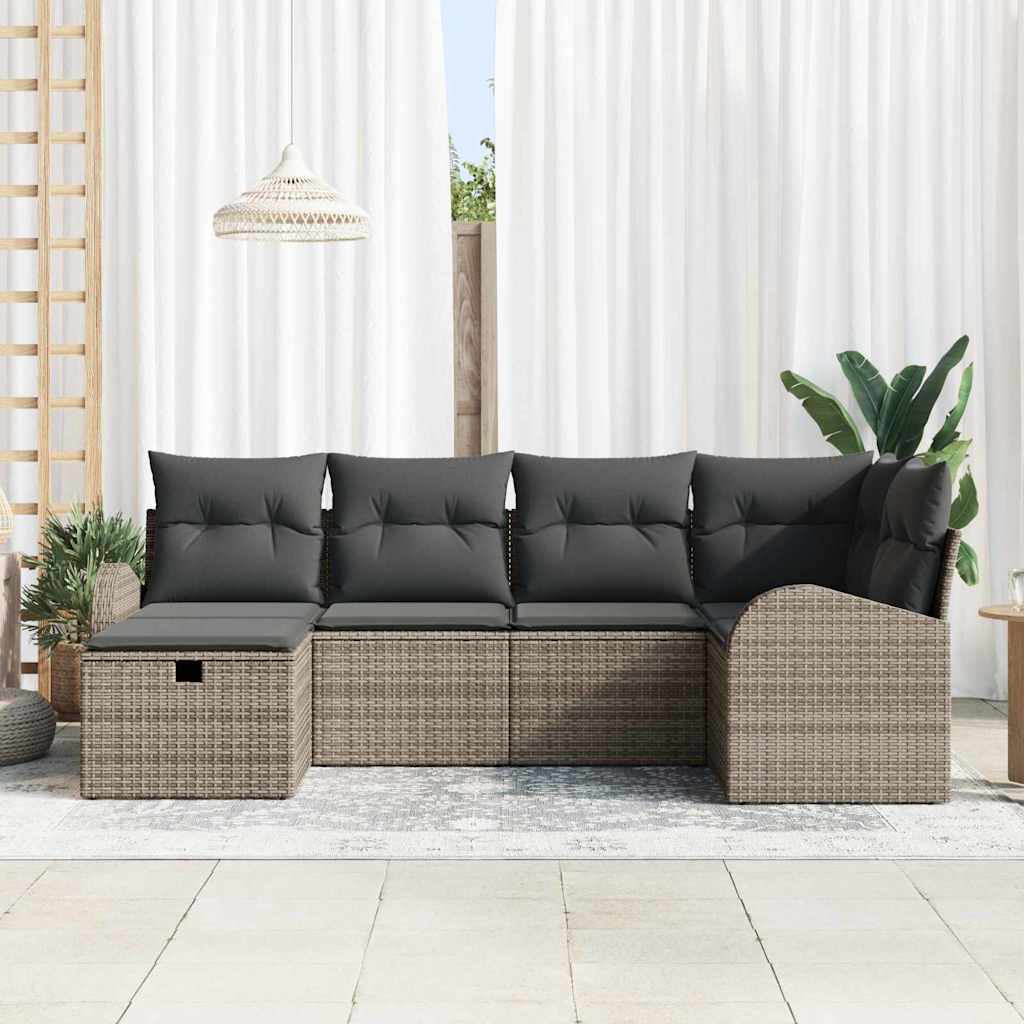 Set di divani da giardino  con cuscini, 6 pezzi in rattan sintetico grigio. 3360410