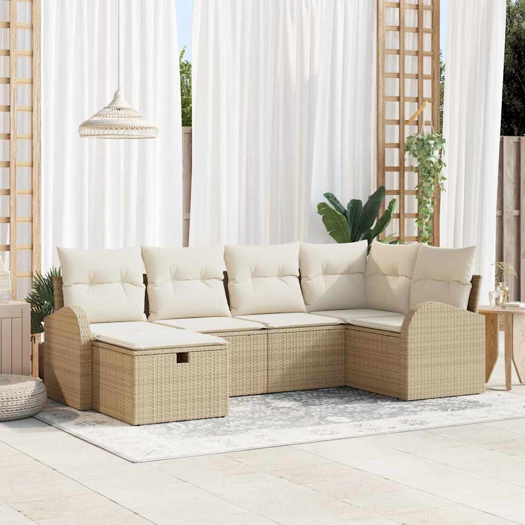 Set di divani da giardino , 6 pezzi con cuscini in polirattan beige 3360412
