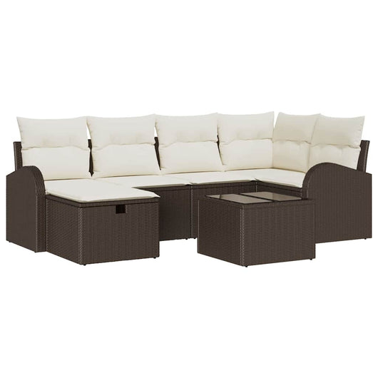 Set Giardino 7 Pezzi  con Cuscini in Polyrattan Marrone 3360419